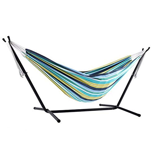 Vivere Double Cotton Combo Outdoor Backyard Patio Hammock with Stand,