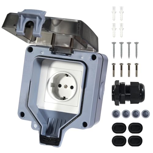Enchufe exterior estanco IP66 de superficie 16A enchufe eléctrico exterior con tapa para jardín terraza garaje instalación en pared