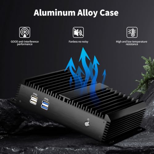 Image of Thdeukoty Fanless Mini Industrial PC, Desktop Computer Core i5-4200U Windows 10 Pro, 16GB RAM 256GB SSD, 2xNICs, 2*COM RS232, 4xUSB3.0, Dula-Band WiFi, HDMI /VGA Ports, Gigabit LAN, Auto Power On