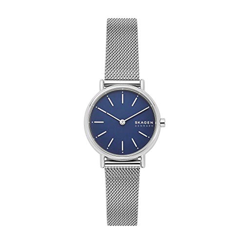 Skagen Women's Signatur Quartz Analog Stainless Steel and Stainless Steel Mesh Watch, Color: Silver/Blue (Model: SKW2759)