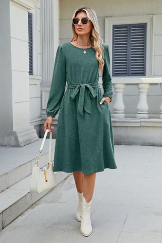 Image of Newshows Womens Long Sleeve Casual Dresses 2025 Business Work Teacher Fall Church Belted A Line Flowy Midi Dress