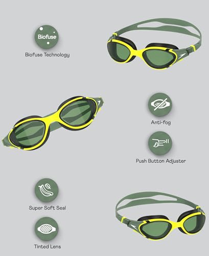 Image of Speedo Unisex Adult Biofuse 2.0 Polarised Tint-Lens Swim Goggles - Black & Green