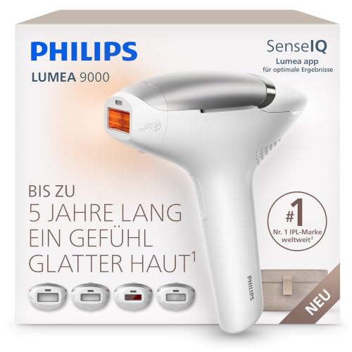 Philips Lumea 9000 IPL-Haarentfernungsgerät - Bis zu 5 Jahre lang ein Gefühl glatter Haut¹, Anwendung zu Hause, 4 Aufsätze: Körper, Gesicht, Bikinizone, Achseln, BRI983/00