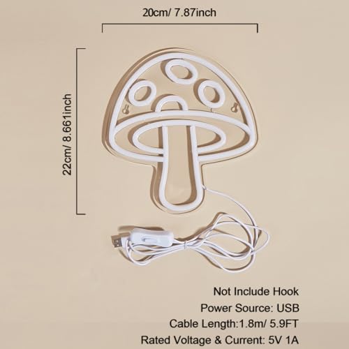 Image of LED Neon Mushroom Cute Neon Sign, USB Powered Neon Signs Night Light, 3D Wall Art & Game room Bedroom Living Room party Decor lamp for Children Kids Girls Boys