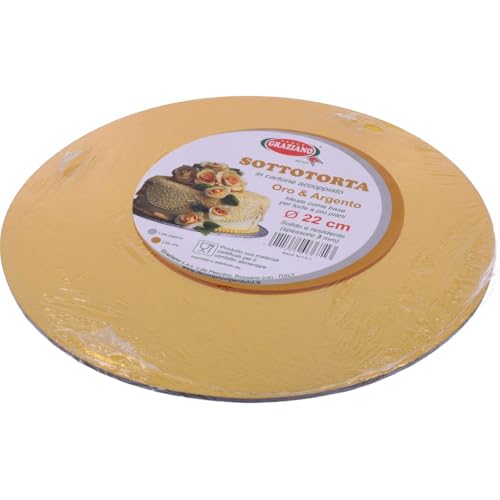 Graziano, Cakeboard - Tarta de color dorado, elegante bandeja rígida para tartas, ideal para transportar dulces pero también tortas de varios pisos, fácilmente lavable, diámetro de 22 cm
