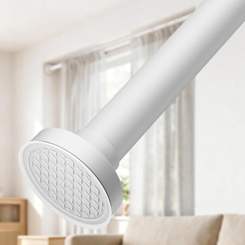 Image of ALLZONE Adjustable Tension Curtain Rod, 40-121 inches, Heavy Duty Curtain Rods No Drilling, Anti-Slip Tension Rod for Window, Shower, Outdoor & Patio, Easy to Install, 1.26In Diameter, White