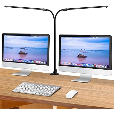 Clip Light, 13 Watts, 1200 Lumen, Clip Lamp, Clip Desk Lamp, CeSunlight Reading Lamp with 2 LED Tubes, Warm & Daylight & White Light, 3 Colors, 10 Dimmable Illumination Modes, Adapter Included Cover