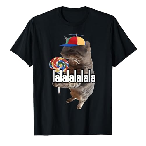 boiszeda Camiseta Algodón Negro Silly Cat with Lollipop Meme Vintage Streetwear Stylish Versatile T-Shirt