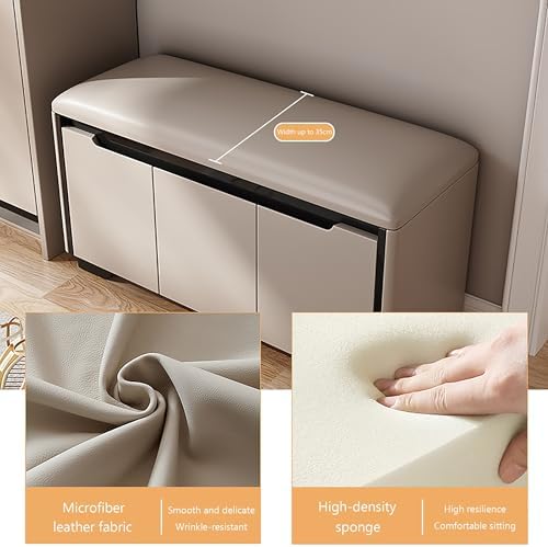 玄関用シューズベンチ 収納付き 玄関と寝室用の多機能シューズベンチ 廊下とクローゼット用のシューズオーガナイザーベンチ ホワイトとブ