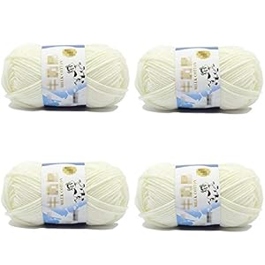 4Rolls Soft Comfortable Cotton Blend Milk Yarn Fabric Wool Crochet Knitting Supplies for DIY Handcrafts Spinning Materials (White)
