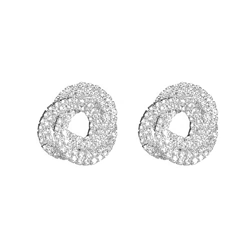 Solid Copper Silver Twisted Zircon Cluster Earrings for Women, 2.5cm Sparkling CZ Statement Stud Earrings Fashion Jewelry for Party, Wedding & Evening Wear(216307S by Supra Diamanto - Used condition - US$10.23