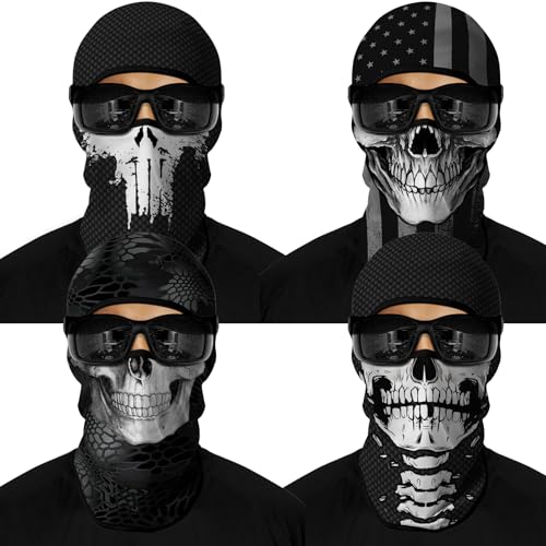 M-YOUNG 4PCS Balaclava Full Face Mask Ski Mask UV Protection Cover Motorcycle Full Face Mask for Men Women (US Alpha One Size Skull)