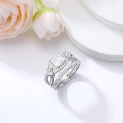 1 Carat (ctw) Vintage Princess Cut Bridal Ring Sets for Women Platinum Plated Silver Moissanite Wedding Ring Sets for Her4