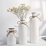 Vase en céramique 3, Maison moderne Décor Vases de petite fleur pour ferme rustique, salon, chambre, fleur séchée tendance, table, bibliothèque, mantel et entrée (blanc)