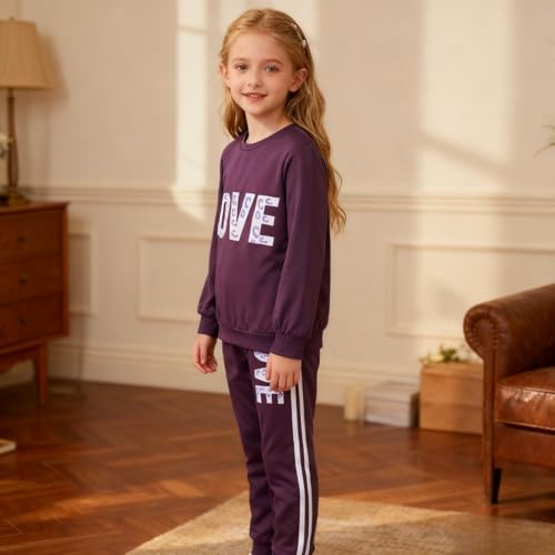Image of Tween Girl's Letter Print Top + Jogger Pants 2 Piece Outfit Set Kids Clothing, Sizes 6-14 Years