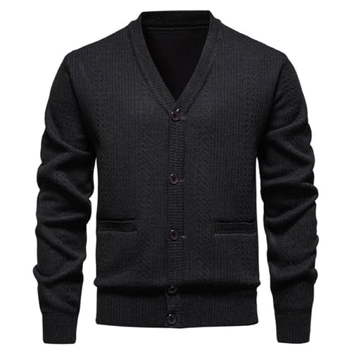 Cardigan Sweaters for Men Fleece Long Sleeve Casual V Neck Button Down Knitted Sweater Stretch with Pockets