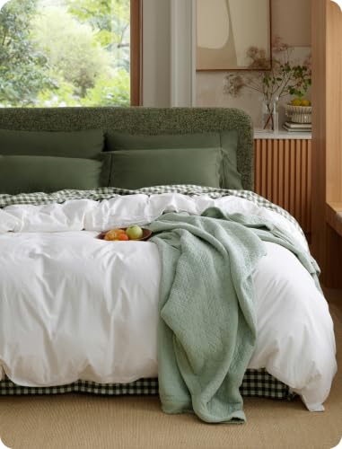 Image of Bedsure PureWoven 100% Washed Cotton Duvet Cover Only, Queen, Natural White | 1 Duvet Cover, No Pillow Shams, Linen Like Textured, Lightweight & Breathable for All Seasons, Zipper Closure, 8 Corner Ties