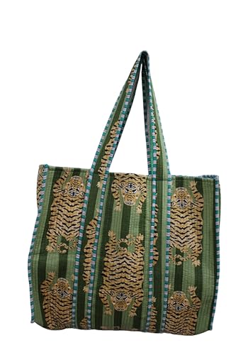 Craft Lovers Bolsa feminina de viagem leve com bloqueio de mão, bolsa de ombro de algodão para compras de mercearia e praia, Pistache, Large