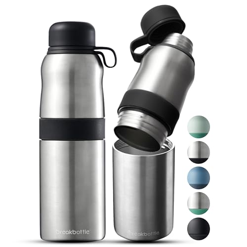 Breakbottle Insulated Water Bottle Stainless Steel 550ml with Twist Open Easy-Clean Design, Leak-Proof Lid - Odour-Free Hot and Cold Metal Water Bottle for Gym, Travel, Sports Charcoal Brushed