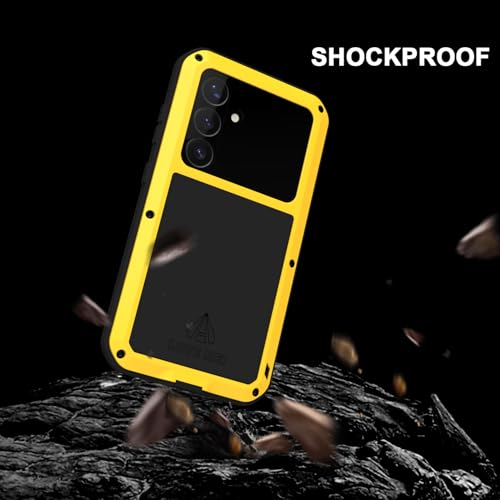 LOVE MEI Military Rugged Case for Samsung Galaxy S25, with Tempered Glass Screen Protector, Shockproof Dustproof Scratch Proof Hybrid Metal and Silicone Gel Heavy Duty Full Body Cover Yellow by LOVE MEI - Used condition - Image 4