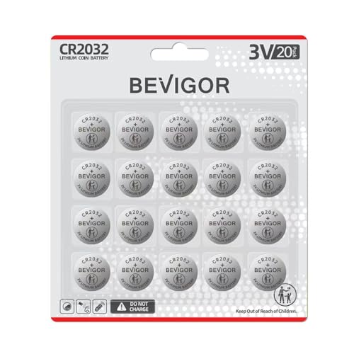 Bevigor 2032 Batterie Kompatibel mit AirTag CR2032 Lithium 3V Münzbatterie für Kindersicherheit, passend für Schlüsselanhänger, intelligente Sensoren, Waagen und mehr (CR2032-20)