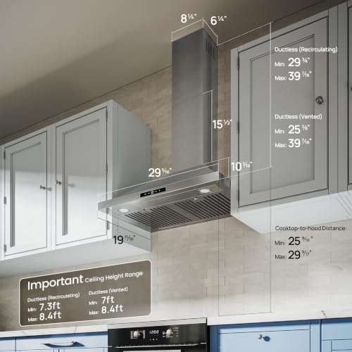VIKIO HOME 30 Inch Wall Mount Range Hood 580CFM Convertible Touch Control — view 7