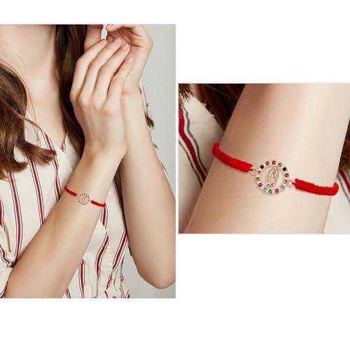 6Pcs/12Pcs Rhinestone Virgen de Guadalupe Bracelet Handmade Adjustable Red Rope Religion Protection Bracelet for Women Friendship Prayer Bracelet4