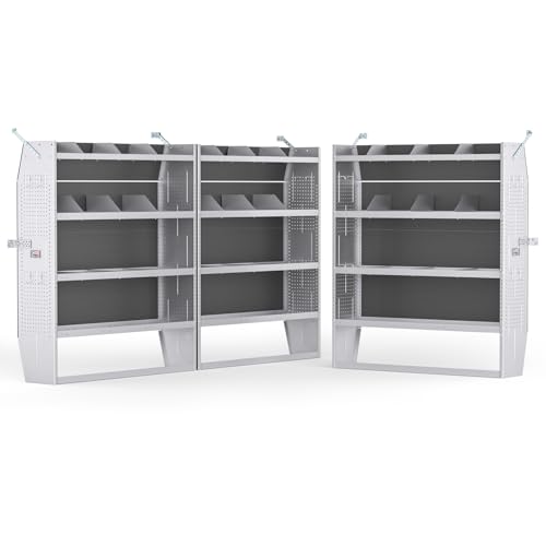 AA Products SH-6005(3) Steel Mid/High Roof Van Shelving Storage System Fits Transit, NV, Promaster and Sprinter, Set of 3 Van Shelving Units, 52''W x 60''H x 13''D