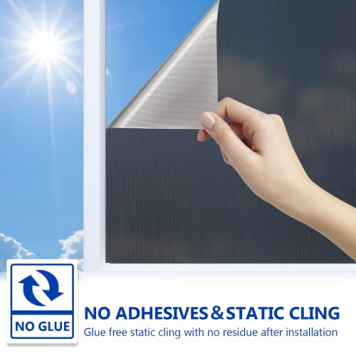 Sun Blocking Window Film Privacy Day And Night: Reflective Window Tinting Film For Home, Anti Uv Heat Control Window Coverings Nighttime Privacy Non-Adhesive Cling (17.5 X 78.7 In, Black) #TOP5