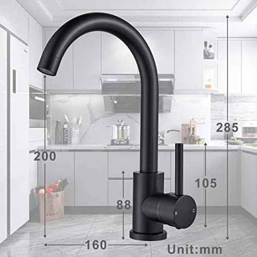 Kitchen Sink Mixer Tap, NewEast Single Lever Stainless Steel Black Monobloc Kitchen Tap 1 Hole Easy Fit with Hoses