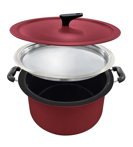 Image of Nolta Large Dum Biryani Pot (10L) + Extra Steel Lid for Dum, 1yr Replace-Guarantee, ISI Certified, Non-Toxic PFOA-Free Non-Stick Heavy Bottom Biriyani Handi (37cm, Matte Finish)