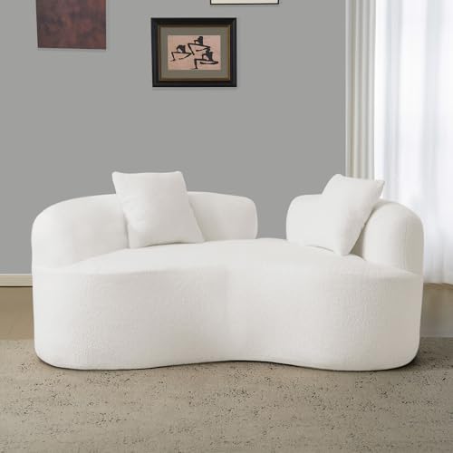 KEIKI 66.93" Cloud Sofa, Curved Loveseat Sofa, Teddy Velvet Compression