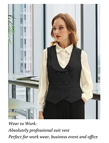 Belle Poque Women Double Breasted Waistcoat Vintage Lapel Collar Vest Coat with 2 Pockets4