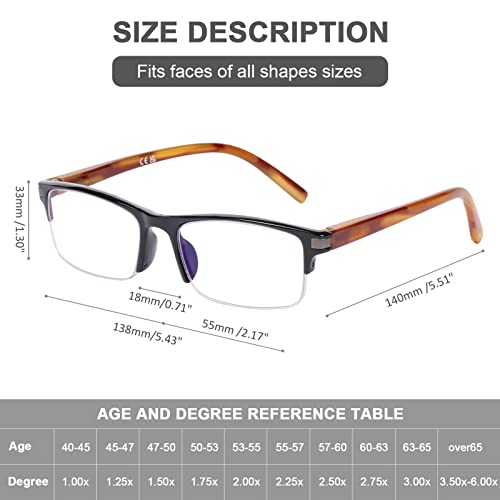 Aqwano 4 Pack Half Rim Frame Reading Glasses Men Women Computer Blue Light Blocking Readers Stylish Quality Classic Spring Hinges Anti Glare,1.25 #TOP2