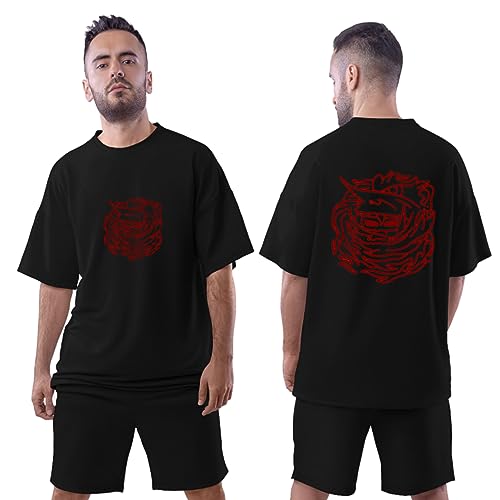 Image of Be Crazy Oversized Loose Baggy Fit Drop Shoulder Half Sleeves Pure Cotton Anime Graphic Printed T-Shirt for Men