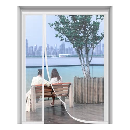 Puerta Mosquitera de Apertura Lateral,Cierre Magnético Automático Mosquitera Imantada Puerta,Anti-insectos Mosquitera con Imanes para Puertas Corredera Sala Balcón Patio W165xH195cm Blanco