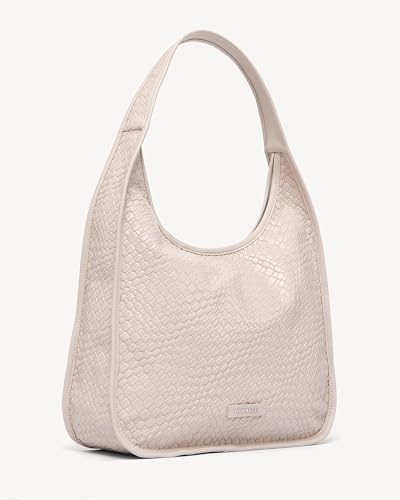 Image of NEWBELLA Hobo Purse, PU Leather Shoulder Bag, Tote Handbag for Work and Travel (Woven Cream)