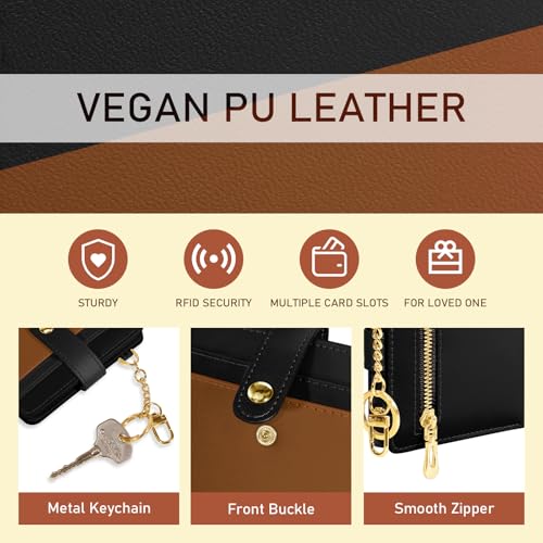 Image of Jogjam Small Ladies Wallet, Rfid Slim Thin Compact Credit Card Women Wallet, PU Leather Bifold Cash Wallet, Zipper Coin Pocket & ID Window, Female Gifts Black and Brown