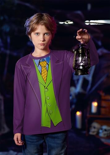 Unisex Kids Halloween Funny Long Sleeve Tee Shirts Cute Print Striped Costume 4-14 Years4