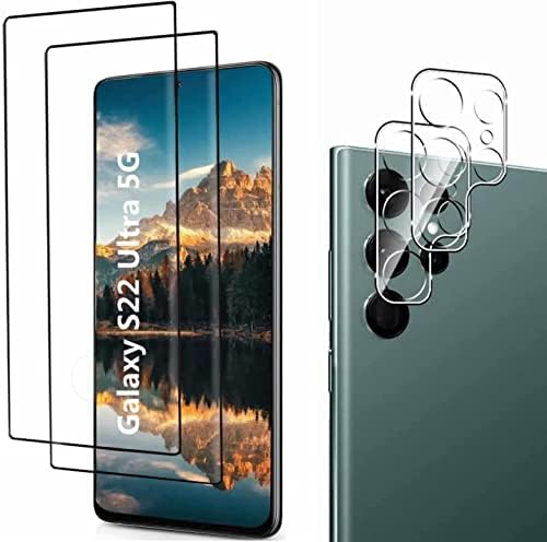 for Samsung Galaxy S22 Ultra Tempered Glass Screen Protector + Camera Lens Protectors [2+2Pack] [3D Glass] [Anti-Scratch] Support Ultrasonic Fingerprint Unlock, 9H Hardness Scratch