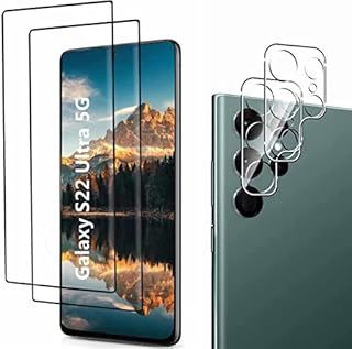 for Samsung Galaxy S22 Ultra Tempered Glass Screen Protector + Camera Lens Protectors [2+2Pack] [3D Glass] [Anti-Scratch] Support Ultrasonic Fingerprint Unlock, 9H Hardness Scratch
