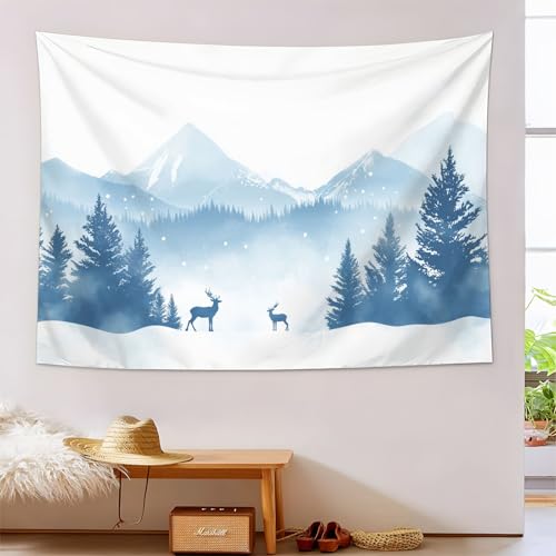 Tenture murale paysage hivernal bleu ciel, décor de chambre