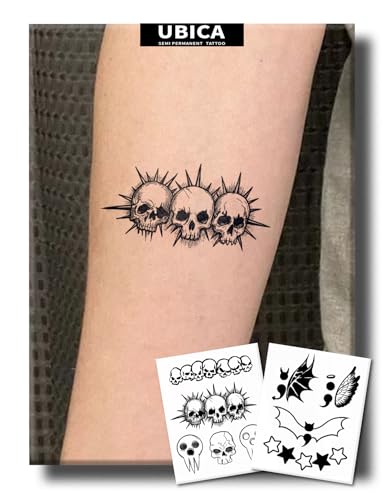 Semi Permanent Tattoo, Spiked Skull Devil Semicolon Gothic Design, Small