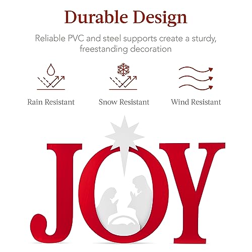 Best Choice Products 46in Outdoor JOY Christmas Nativity Decoration, 3 Piece Yard Decor Sign Holy Weather Resistant PVC Silhouette for Garden - Red/White - Image 6