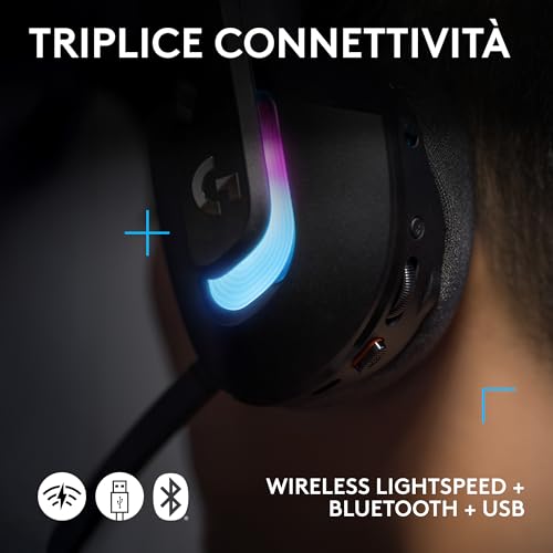 G522 LIGHTSPEED cuffia con microfono gaming wireless, LIGHTSYNC RGB, microfono e audio sincronizzato avanzato, connettività tripla con LIGHTSPEED, Bluetooth, da USB-A a USB-C per PC - Nero - Cuffia gaming - Immagine 4