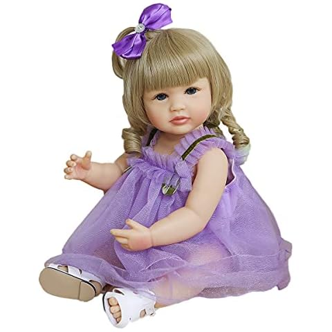 MineeQu 22 inch 55CM Realistic Blond Curly Hair Reborn Baby Doll Handcrafted in Full Body Silicone Vinyl Newborn Toddler Girl Anatomically Correct for Kids Birthday Cover