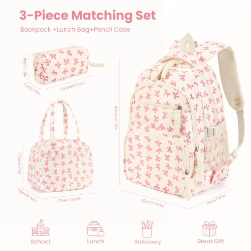 Image of Coquette Bow Backpack - Cute Kawaii Backpack Set Aesthetic Daypack Coquette Rucksack (A01 Bow Pink)