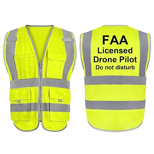 TOPTIE Gilet de pilote de drone FAA Gilet de sécurité réfléchissant haute visibilité à 9 poches pour opérateur de drone non perturbé