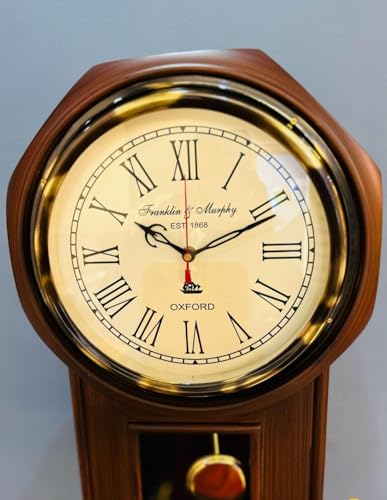 Image of Online Clock. Wooden Wall Clock with Pendulum - Roman Numerals, Classic Analog Design, Elegant Home & Office Decor - Franklin & Murphy (Est. 1868) inch