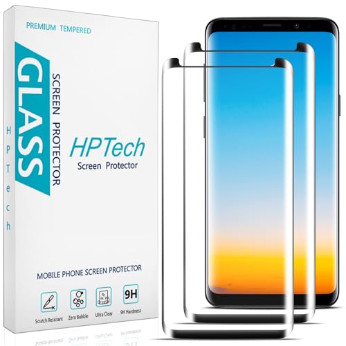 HPTech (2 Pack) Screen Protector for Samsung Galaxy S9 Tempered Glass Film 3D Curved Full Screen Coverage Anti Scratch Bubble Free
